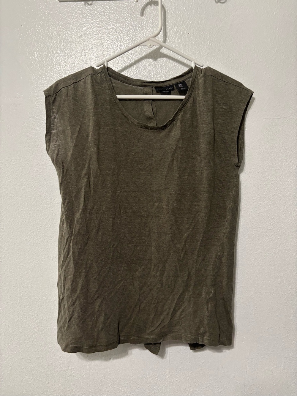 Tahari Linen Button Back Tunic in Green Size Medium